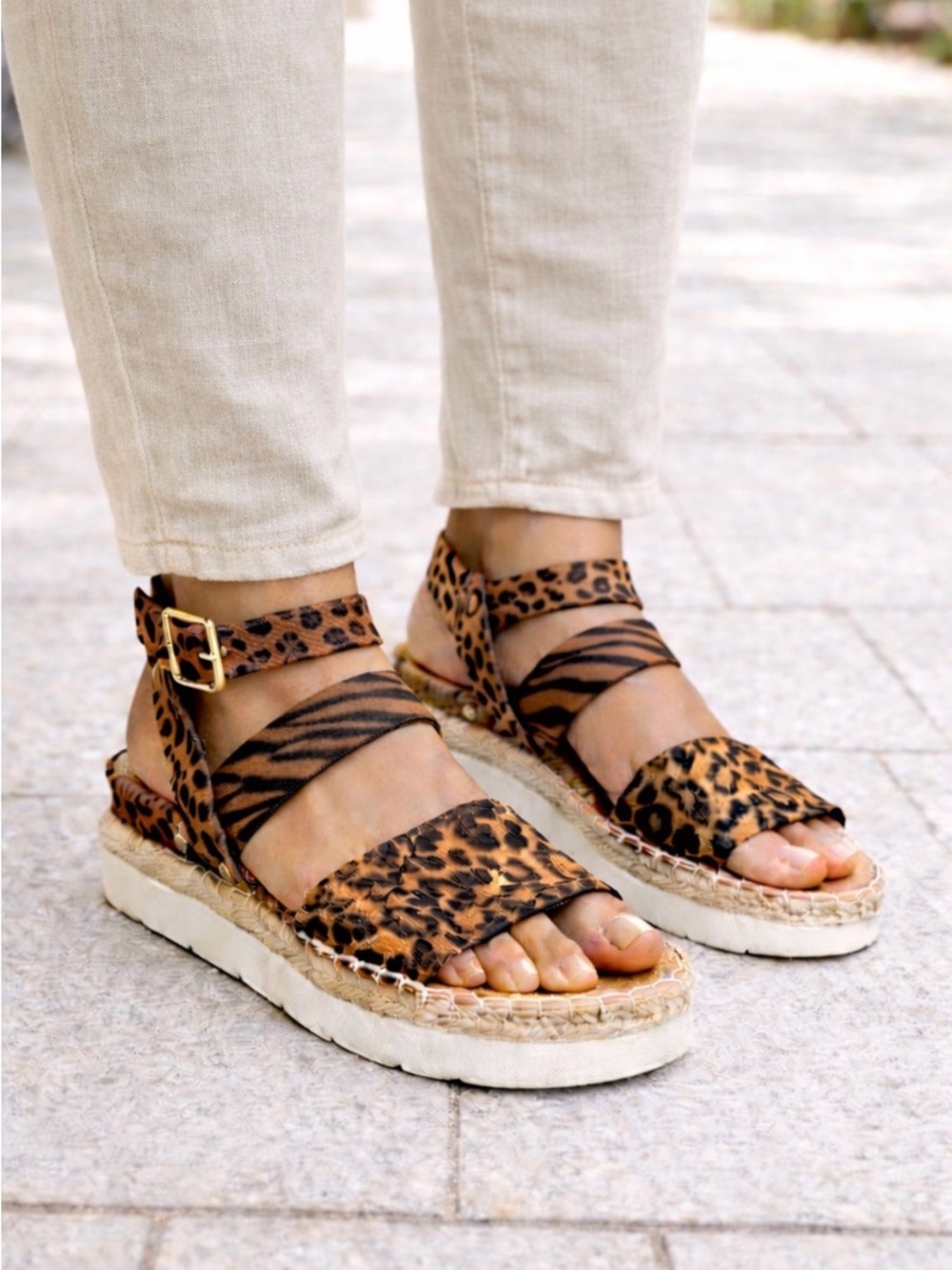 Cute Franco Sarto Haircalf Leopard Platform Espadrille Sandals Size 7